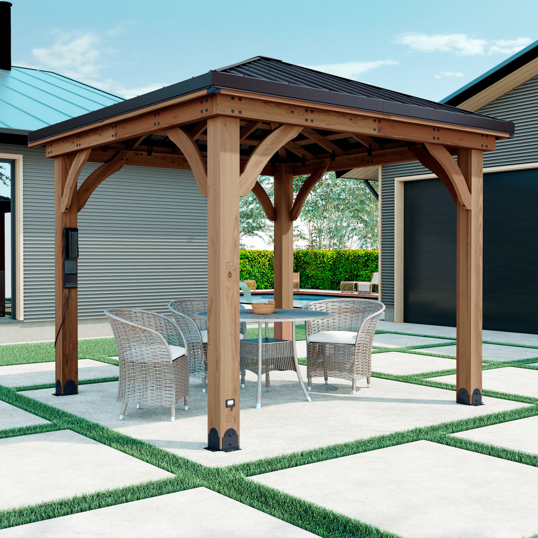 Backyard Discovery Barrington Cedar Wood Outdoor Patio Gazebo 3m X 3m (10ft X 10ft) Matte Black 299.72cm H X 306.1cm W X 305.99cm D